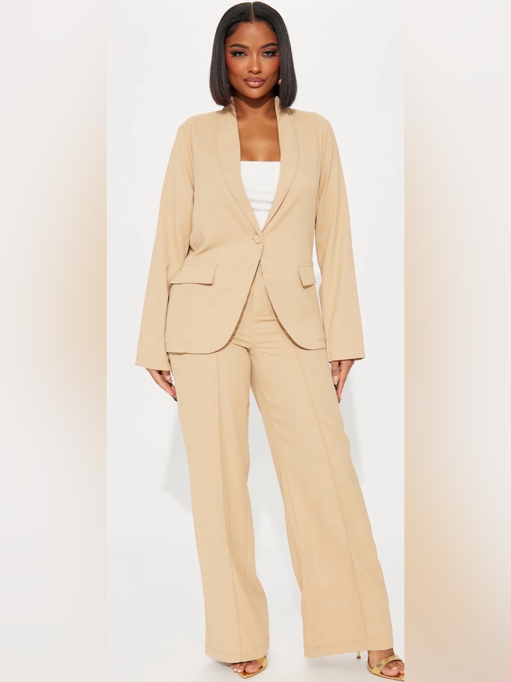 Fashion Nova Office Vibe Blazer Pant Set - Taupe- Medium
